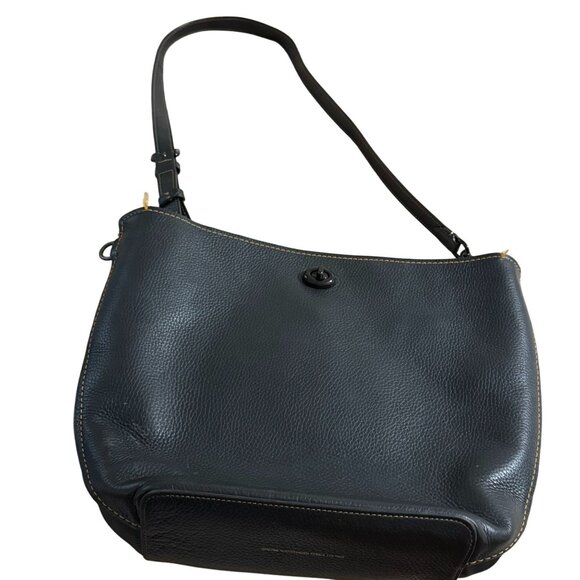 Coach pebbled Leather Duffle Shoulder Bag Twist Lock Classic Black - Picture 1 of 16